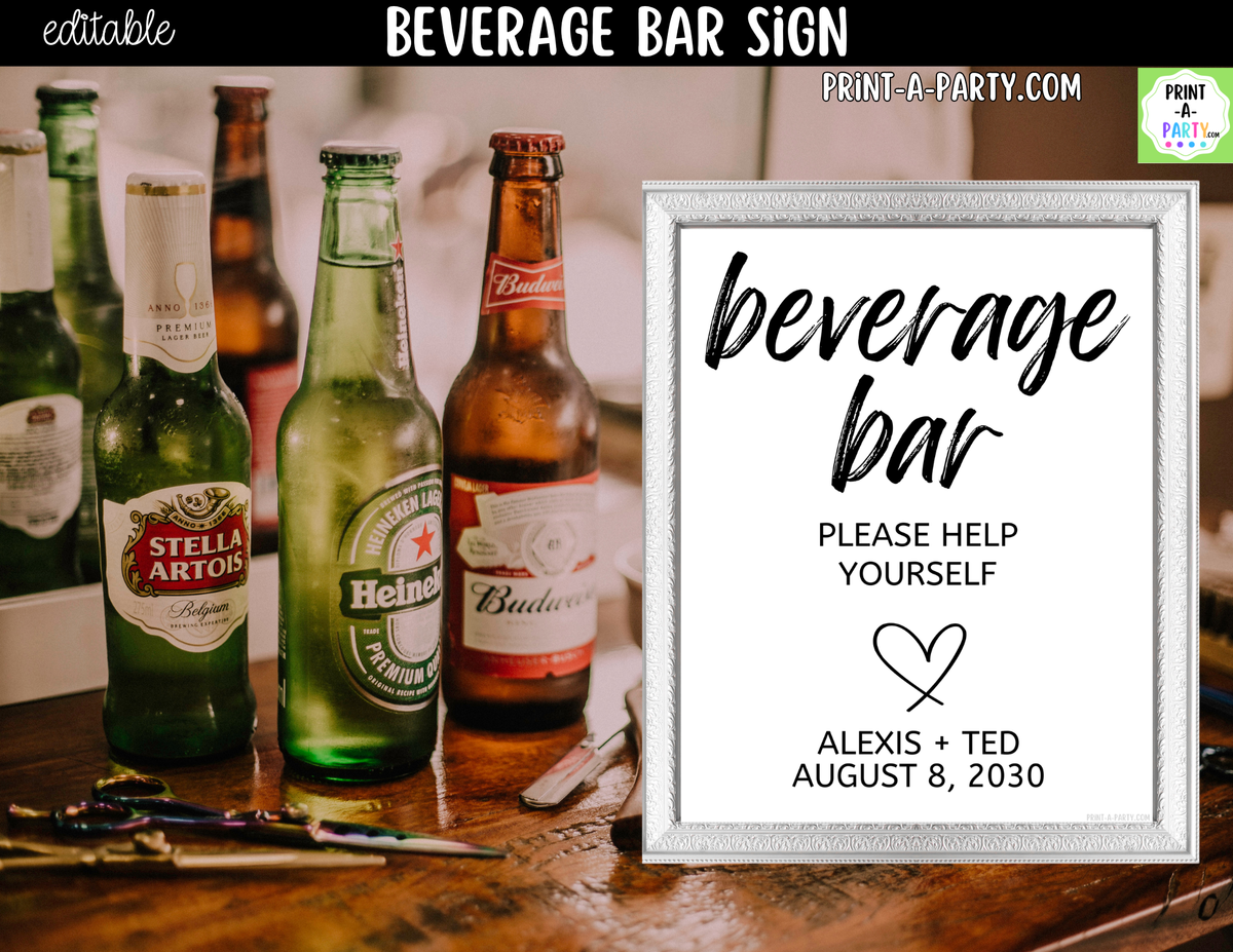 Editable Beverage Bar Sign (8x10) - Printable Canva Template