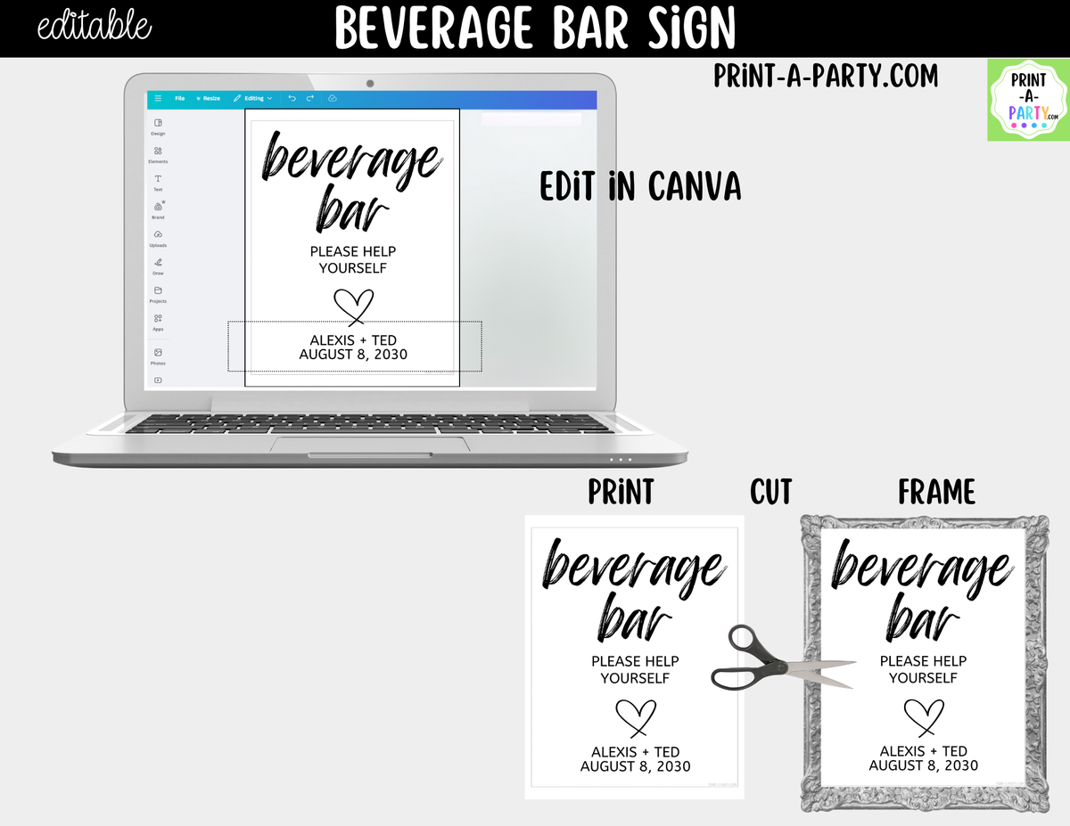 Editable Beverage Bar Sign (8x10) - Printable Canva Template