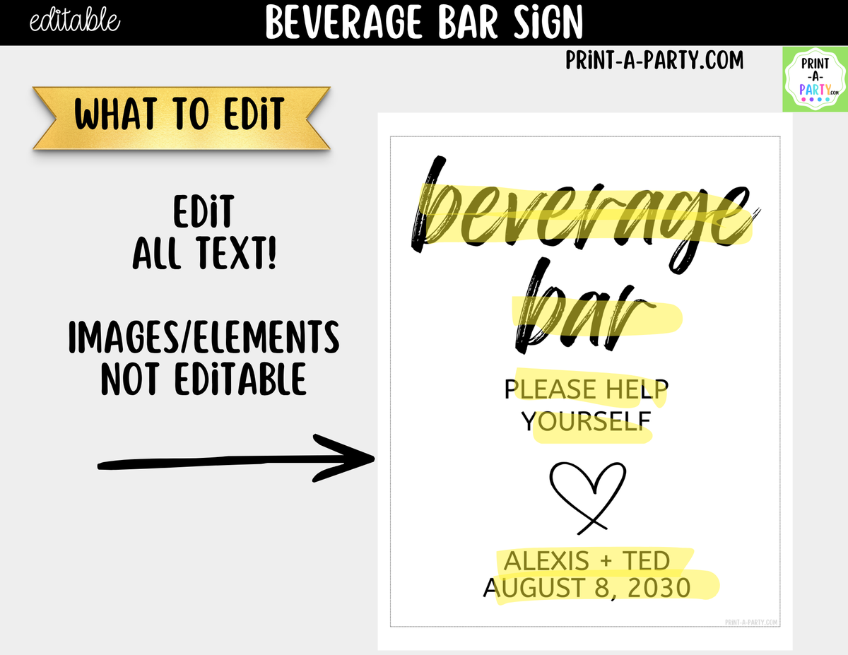 Editable Beverage Bar Sign (8x10) - Printable Canva Template