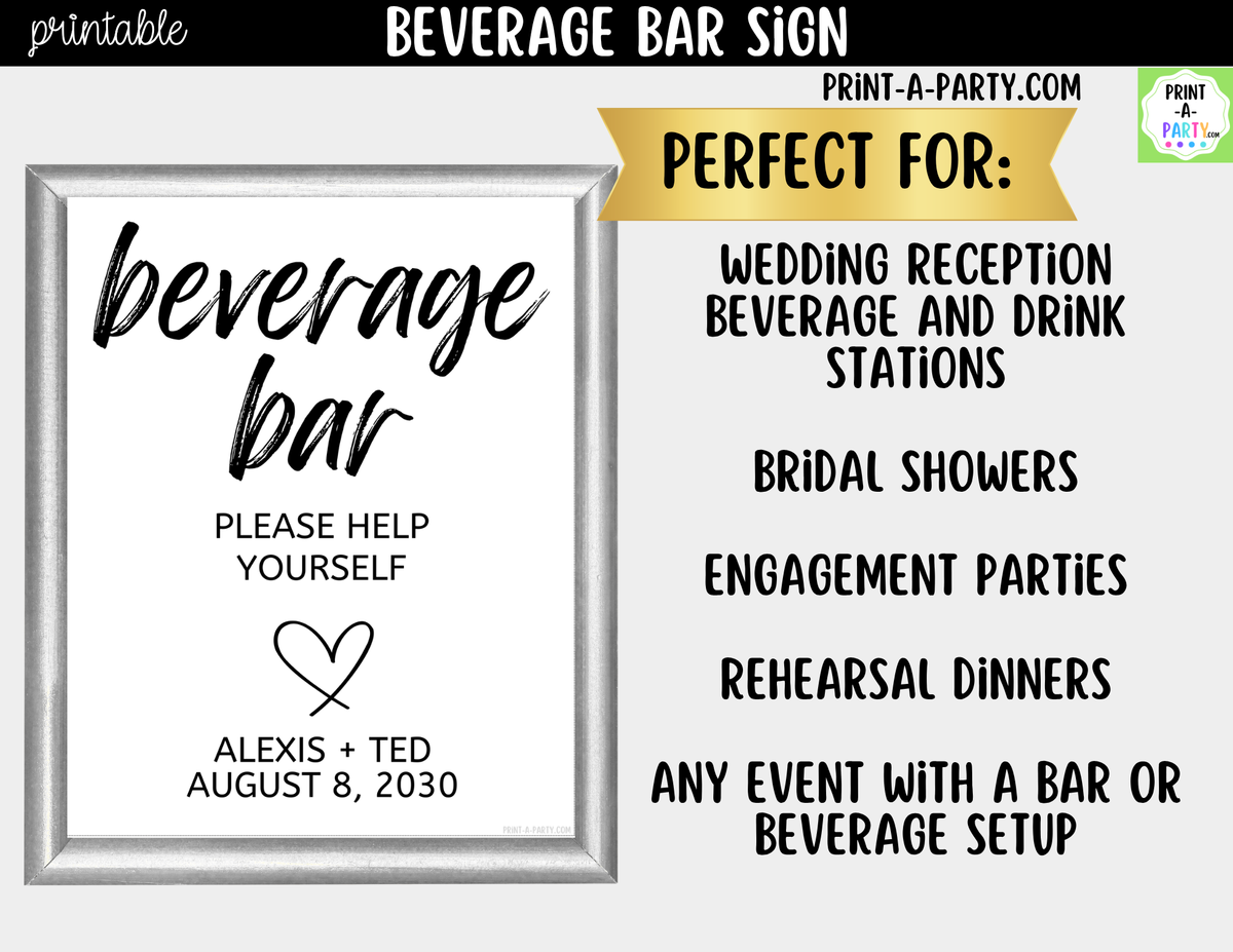 Editable Beverage Bar Sign (8x10) - Printable Canva Template