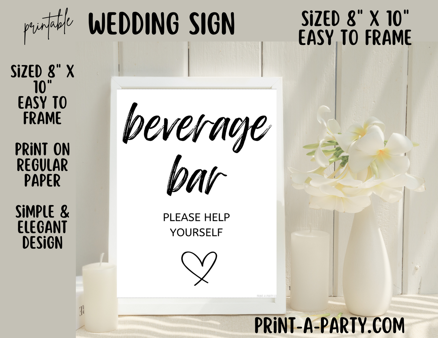 BEVERAGE BAR - PLEASE HELP YOURSELF - Wedding Sign | Printable Wedding Sign | Wedding Bar Sign