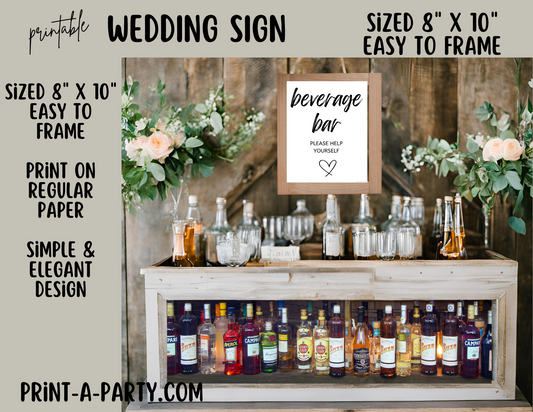 BEVERAGE BAR - PLEASE HELP YOURSELF - Wedding Sign | Printable Wedding Sign | Wedding Bar Sign