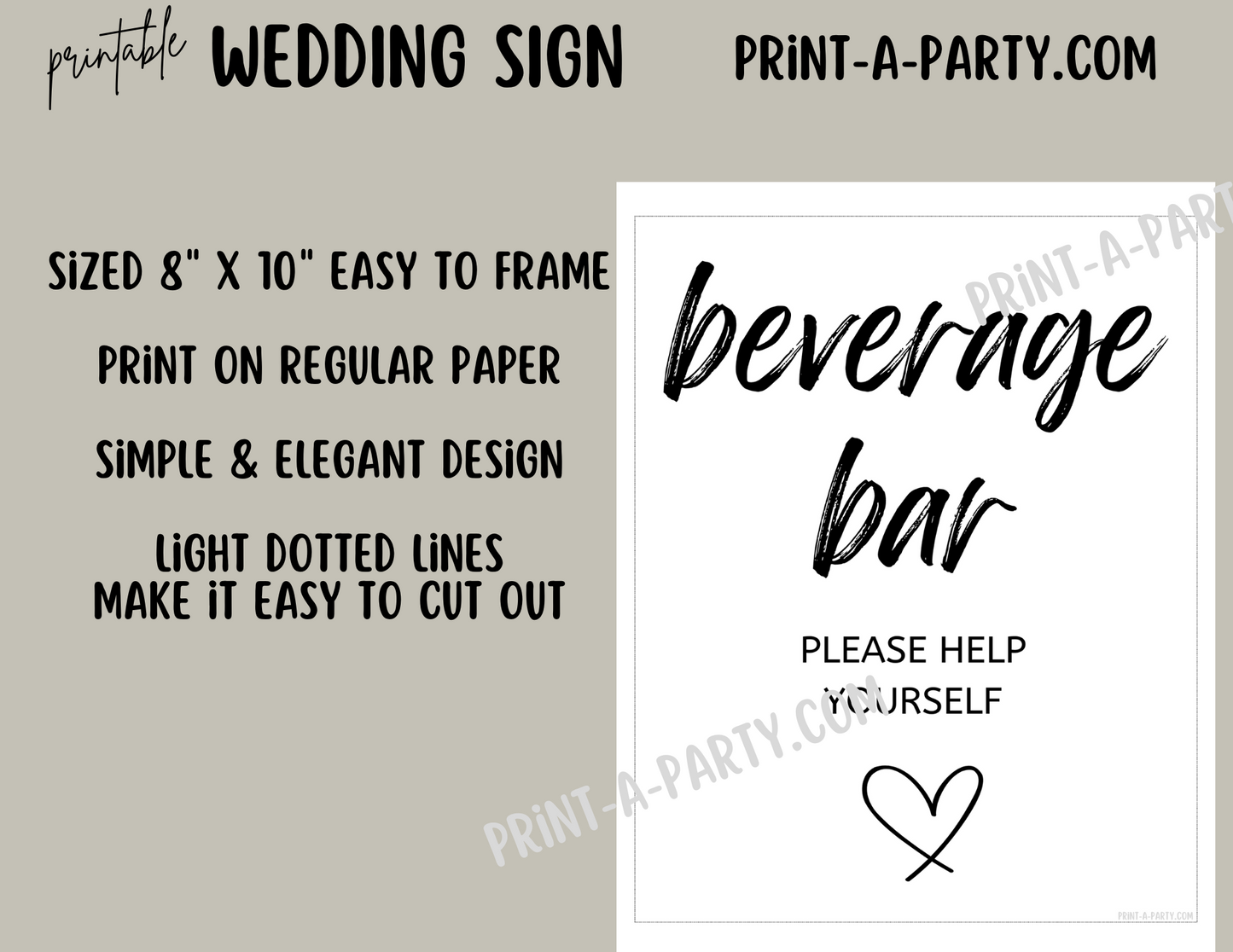 BEVERAGE BAR - PLEASE HELP YOURSELF - Wedding Sign | Printable Wedding Sign | Wedding Bar Sign