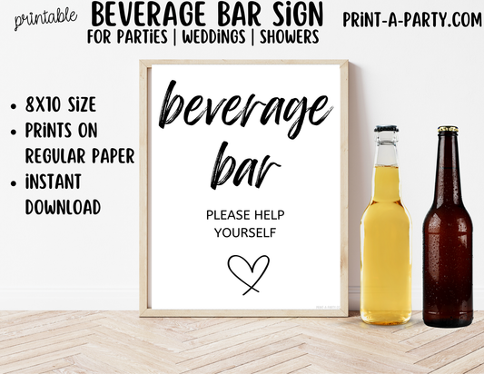 Printable Beverage Bar Sign (8x10) - Wedding Shower Decor - Instant PDF Download