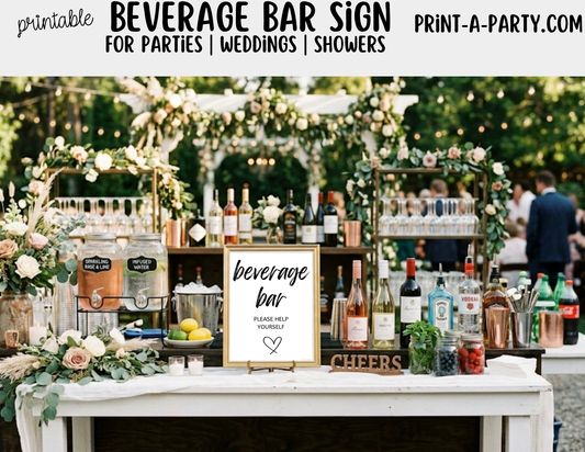 Printable Beverage Bar Sign (8x10) - Wedding Shower Decor - Instant PDF Download