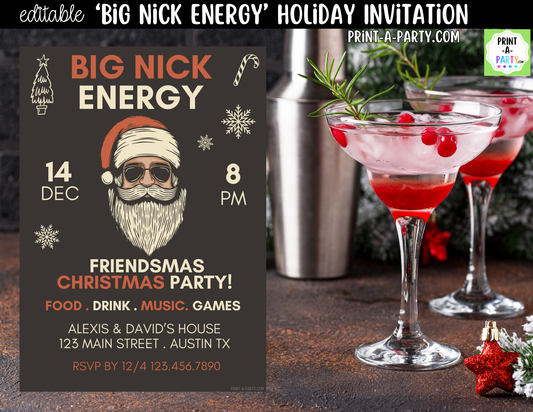 Big Nick Energy Christmas Party Invitation | Editable Canva Template for Friendsmas & Holiday Parties