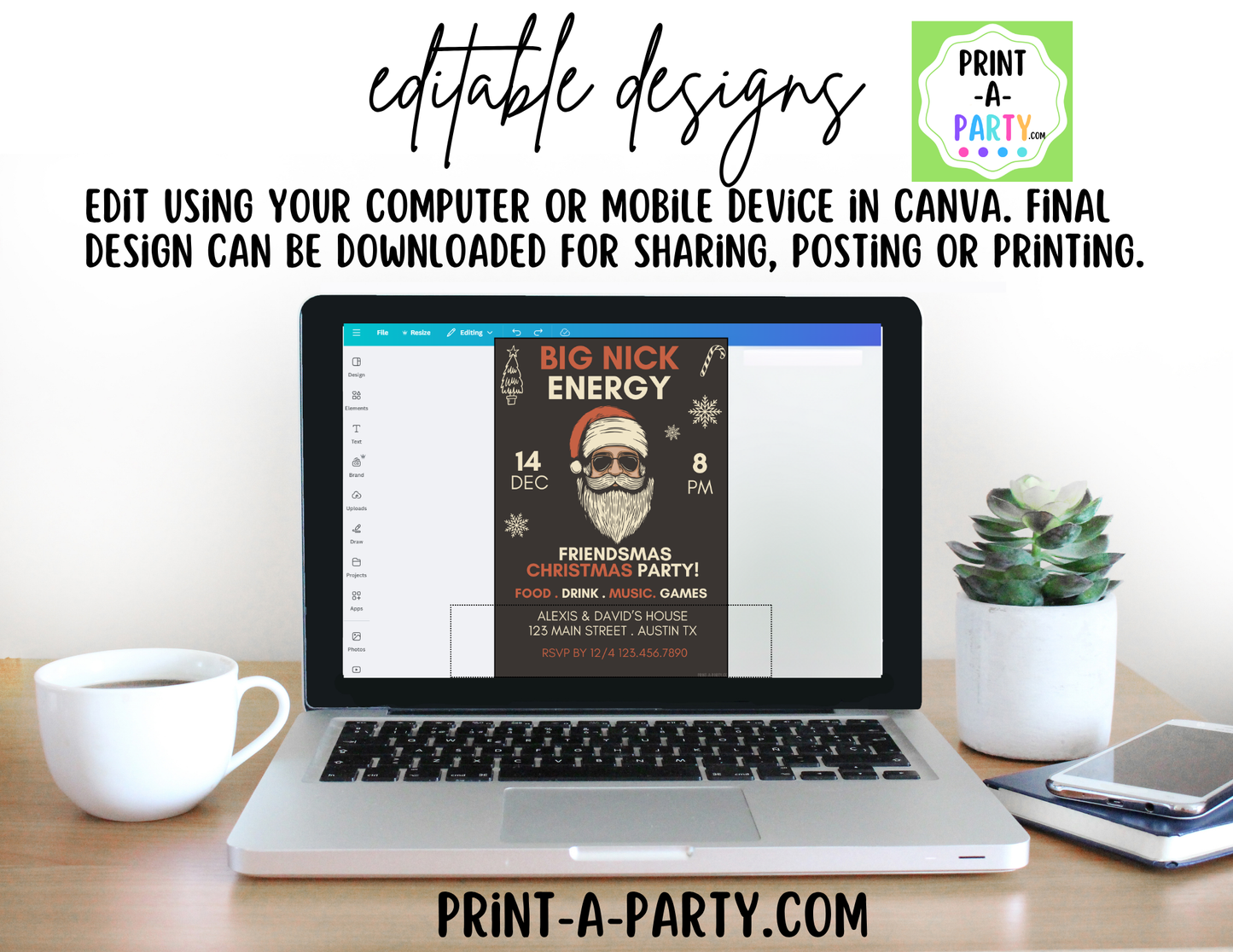 Big Nick Energy Christmas Party Invitation | Editable Canva Template for Friendsmas & Holiday Parties