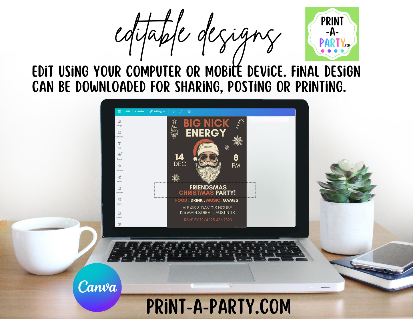 BIG NICK ENERGY - Editable Holiday & Christmas Invitation Template – Customizable Festive Party Invite for Easy Online or Print Sharing
