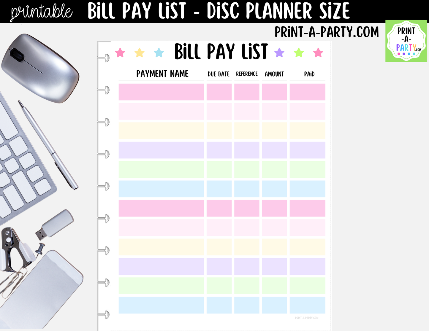 Bill Pay Checklist Printable for Discbound Planners