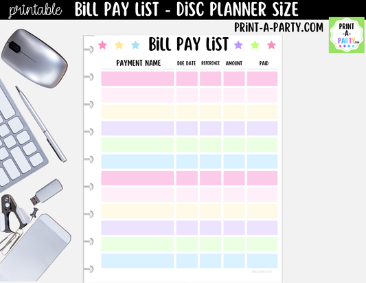 Bill Pay Checklist Printable for Discbound Planners