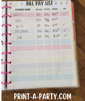 Bill Pay Checklist Printable | Bill Pay Log | Home Organization | 9 Disc Planners | Classic Happy Planner | Planner Printable 9.25" x 7"