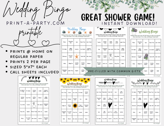 BINGO | Bridal Wedding Shower Gift Bingo Game | Prefilled Bridal or Wedding Shower Bingo Cards | Same Sex Wedding Shower Activities