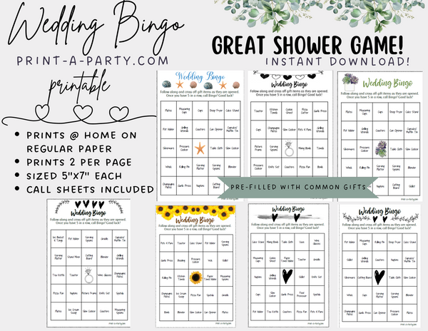 BINGO | Bridal Wedding Shower Gift Bingo Game | Prefilled Bridal Shower Bingo Cards Printable