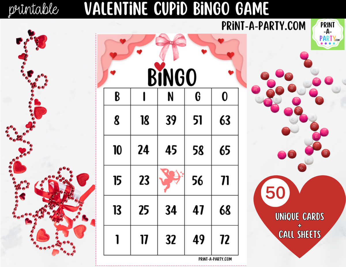 Valentine Cupid Bingo Game Printable – 30, 40 or 50 Cards
