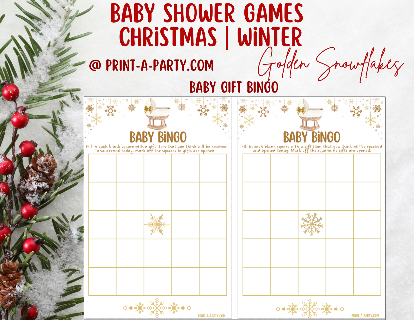 GAME BUNDLE for Christmas or Winter Baby Shower - Golden Snowflakes | Christmas Baby Shower Theme | Christmas Baby Shower Ideas | Winter Baby Shower Ideas | INSTANT DOWNLOAD