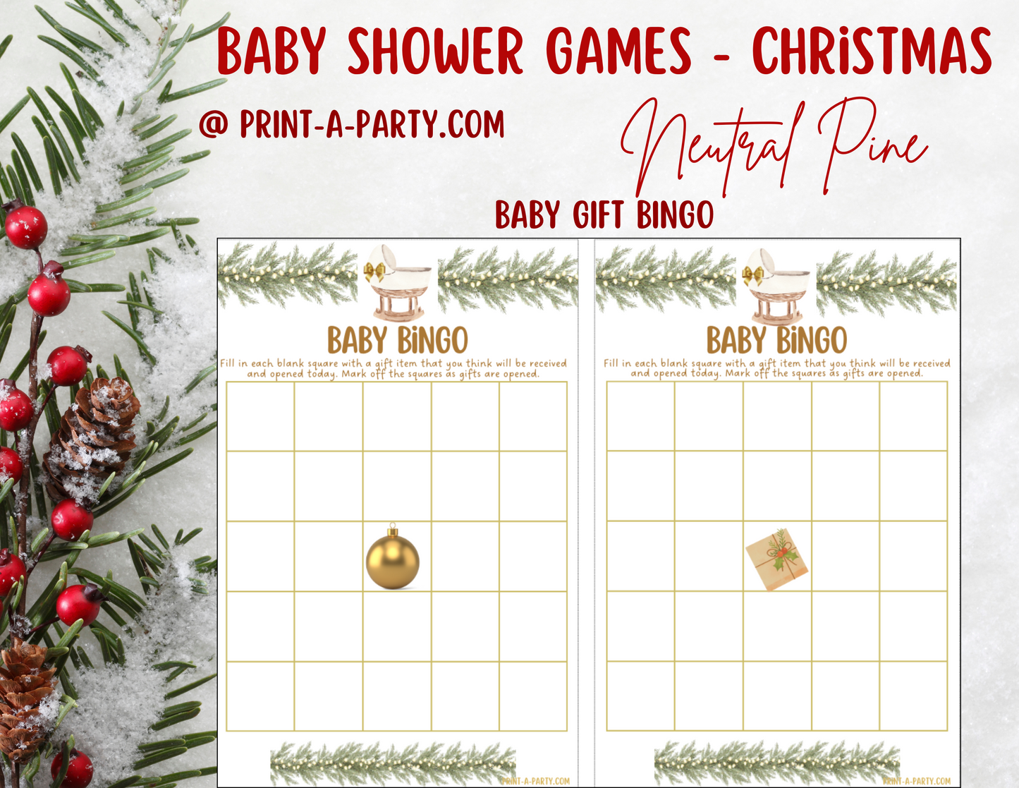 GAME BUNDLE for Christmas Baby Shower - Neutral Pine with Lights | Christmas Baby Shower Theme | Christmas Baby Shower Ideas | INSTANT DOWNLOAD