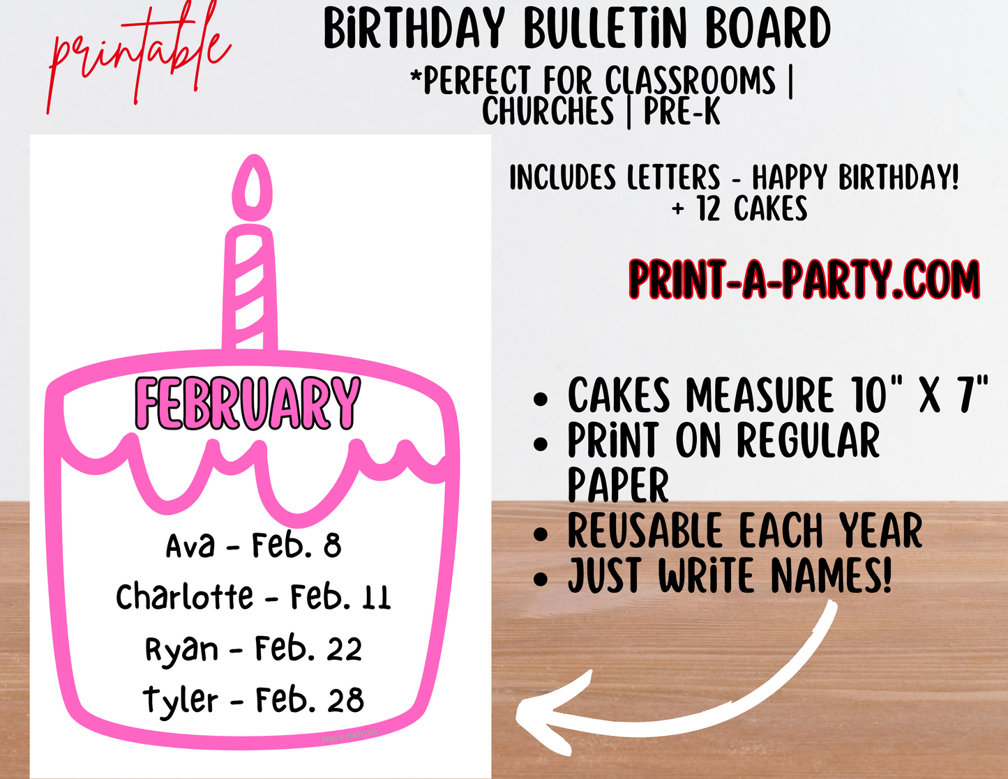 BACK TO SCHOOL: Birthday Bulletin Board Display for Classroom | Birthdays Monthly Cakes | Birthday Bulletin Board Display