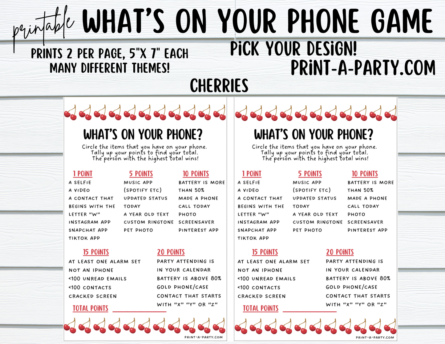 WHAT'S ON YOUR PHONE? | Game Printable | 2 games per page | Birthday Game | Party Game | School Game | Instant Download