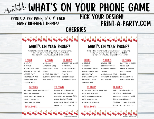 WHAT'S ON YOUR PHONE? | Game Printable | 2 games per page | Birthday G ...