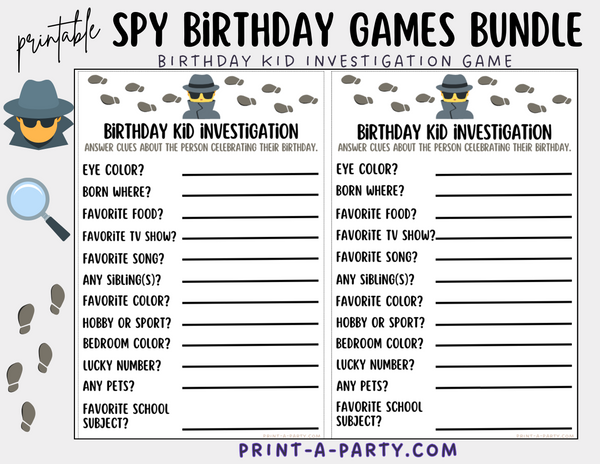 Printable Code Name Chart for Childrens Spy Birthday Party Decor