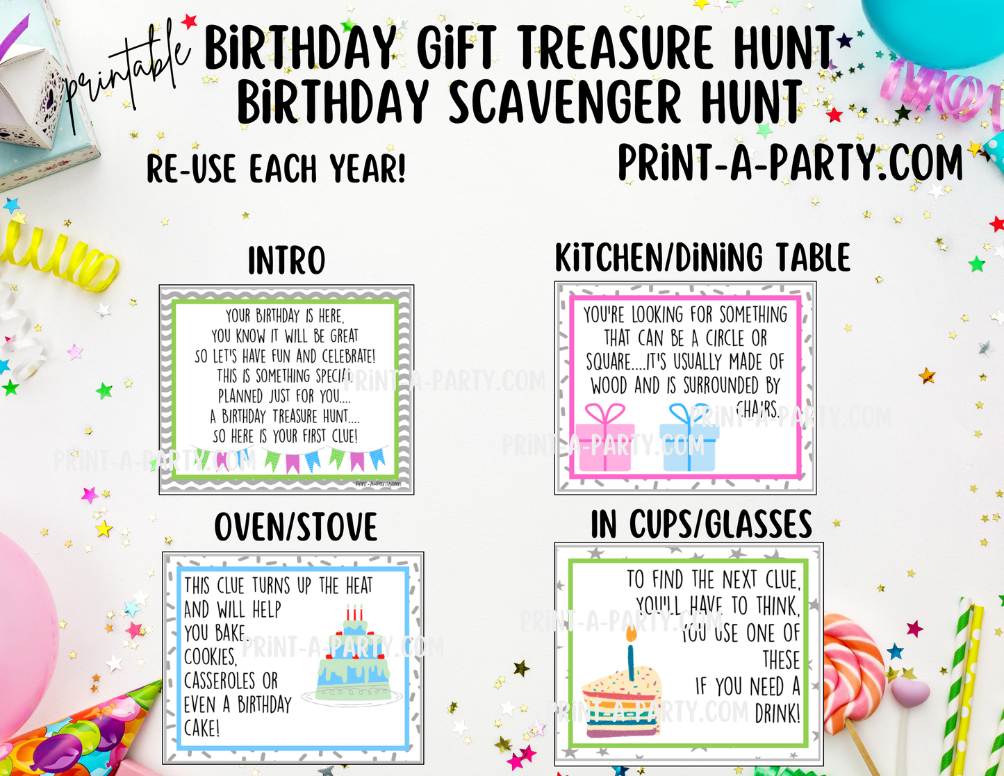 BIRTHDAY GIFT TREASURE SCAVENGER HUNT CLUES | Birthday Scavenger Hunt | Birthday Printables | Birthday Activity | Kids Birthday | Birthday Gift Tags - INSTANT DOWNLOAD