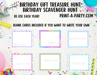 BIRTHDAY GIFT TREASURE SCAVENGER HUNT CLUES | Birthday Scavenger Hunt | Birthday Printables | Birthday Activity | Kids Birthday | Birthday Gift Tags - INSTANT DOWNLOAD