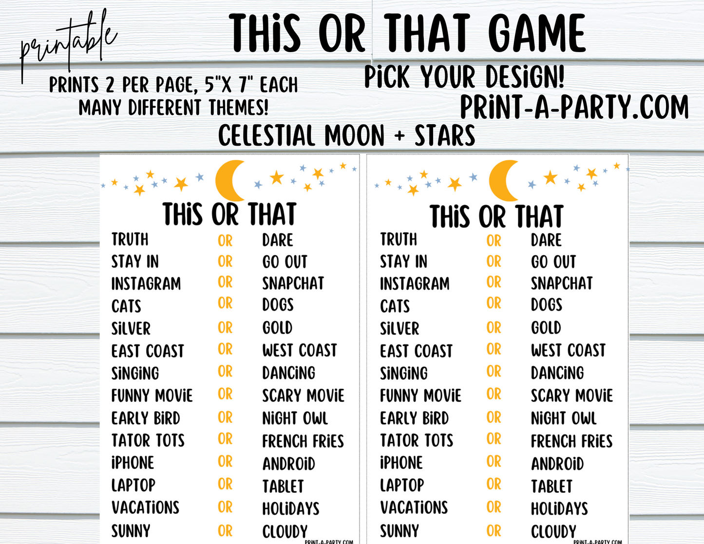 THIS OR THAT GAME | Game Printable | 2 games per page | Birthday Game | Party Game | School Game | Instant Download