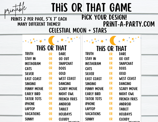THIS OR THAT GAME | Game Printable | 2 games per page | Birthday Game ...