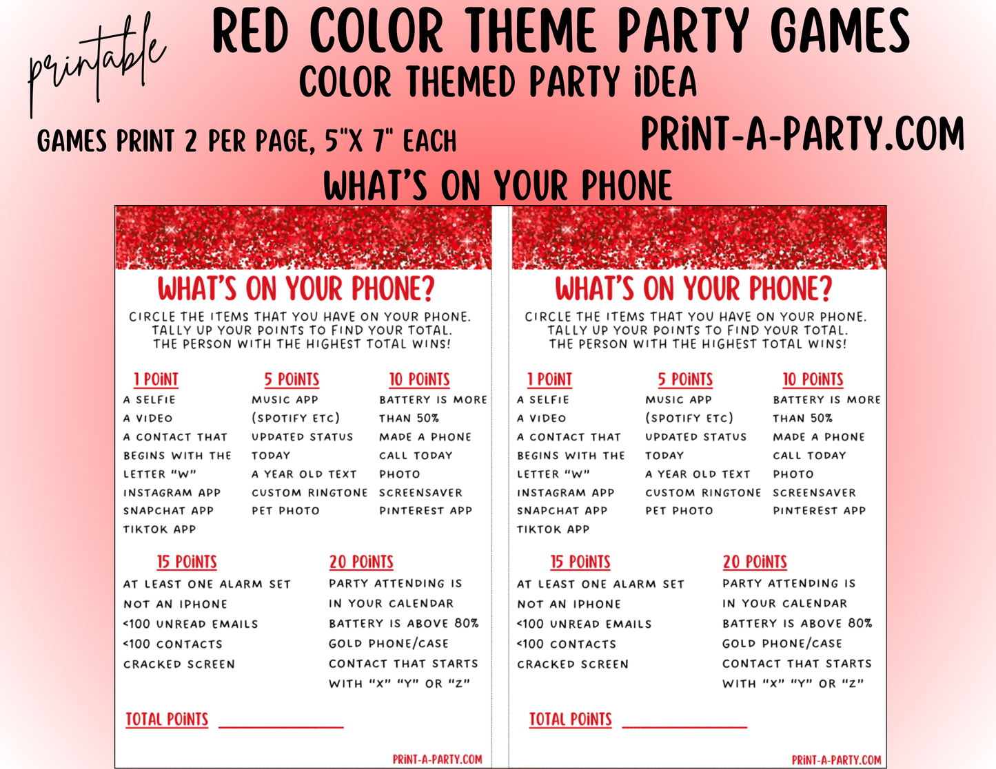 GAMES: COLOR PARTY RED THEME | Color Party | Red Party Games | Red Party Ideas | INSTANT DOWNLOAD