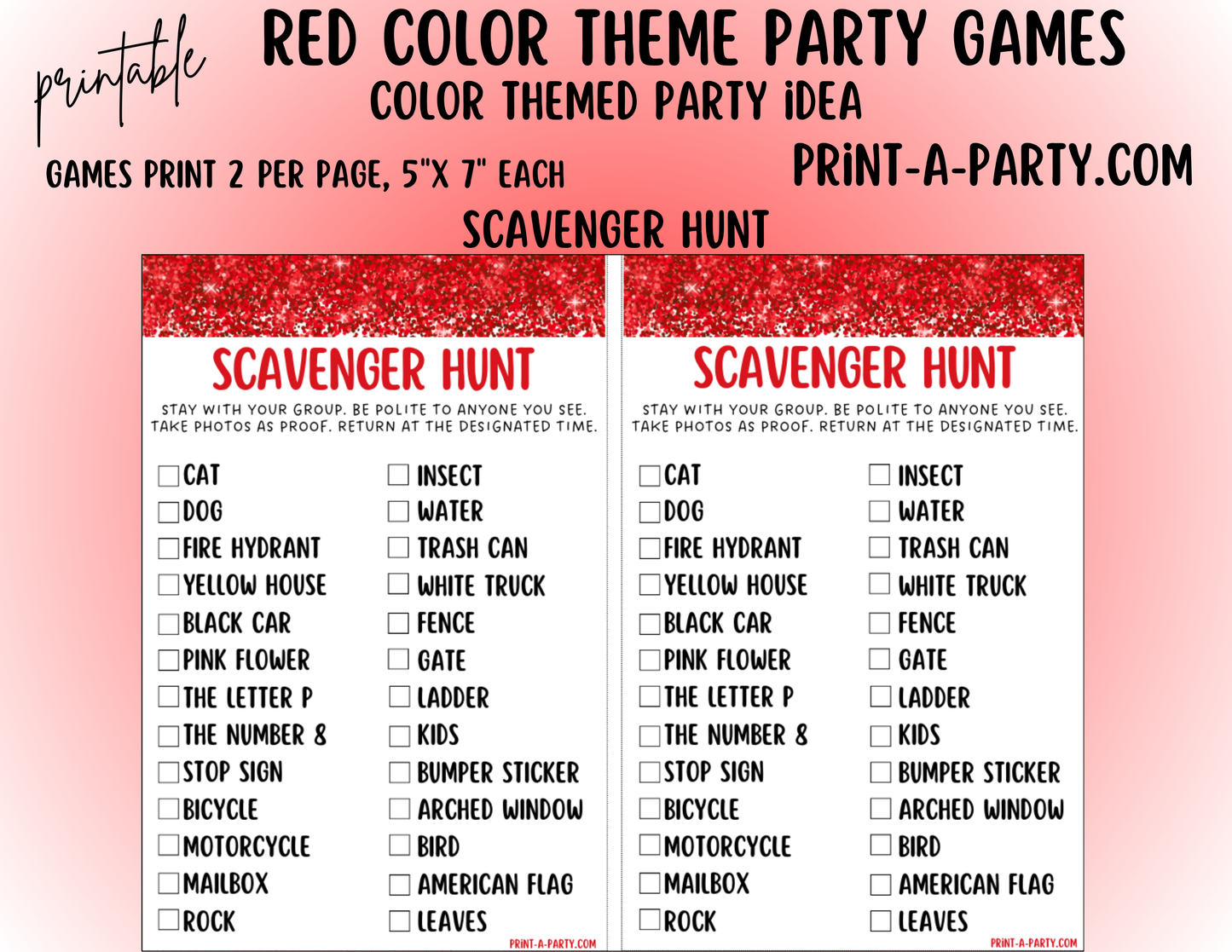 GAMES: COLOR PARTY RED THEME | Color Party | Red Party Games | Red Party Ideas | INSTANT DOWNLOAD