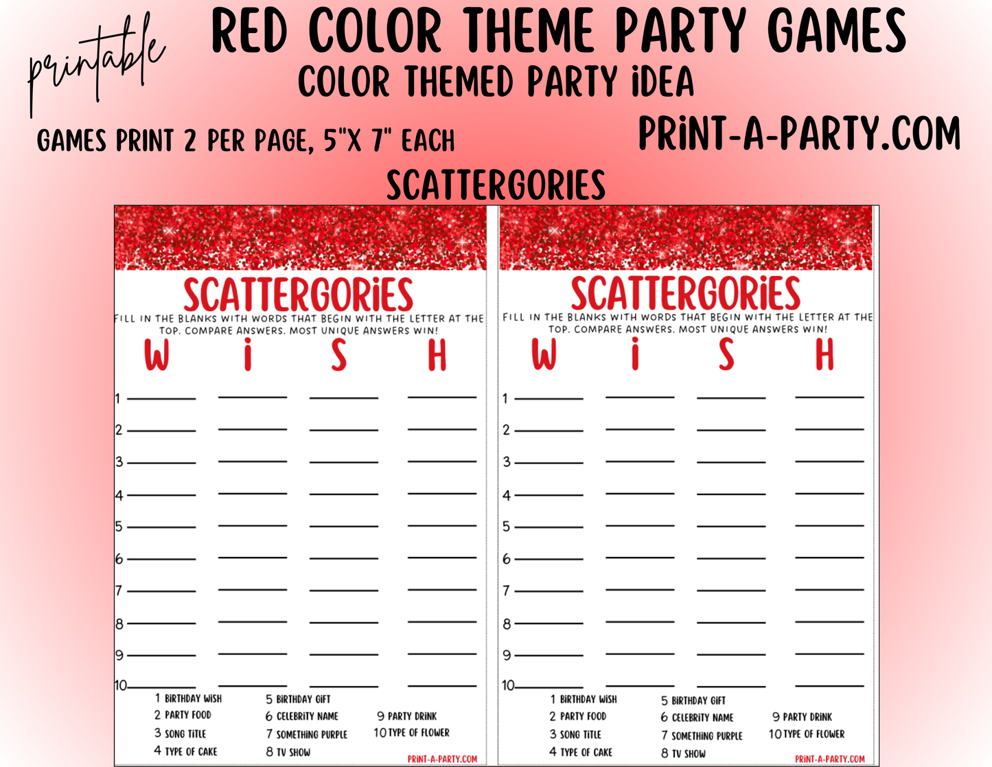 GAMES: COLOR PARTY RED THEME | Color Party | Red Party Games | Red Party Ideas | INSTANT DOWNLOAD