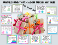 BIRTHDAY GIFT TREASURE SCAVENGER HUNT CLUES | Birthday Scavenger Hunt | Birthday Printables | Birthday Activity | Kids Birthday | Birthday Gift Tags - INSTANT DOWNLOAD
