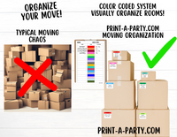 MOVING ORGANIZATION KIT: BLANK Color Coded Moving Box Labels (18) | Main Tracking List | INSTANT DOWNLOAD - Have an organized move!