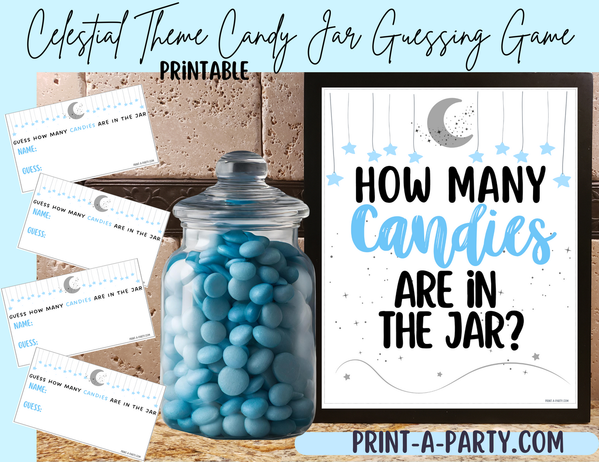 CELESTIAL MOON & STARS BLUE CANDY JAR GUESSING GAME | How many candies ...