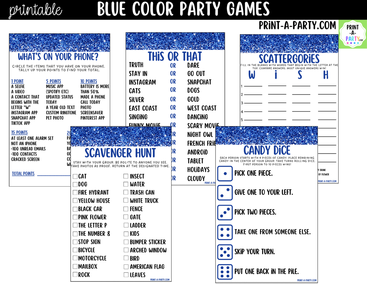 Blue Party Games Printable