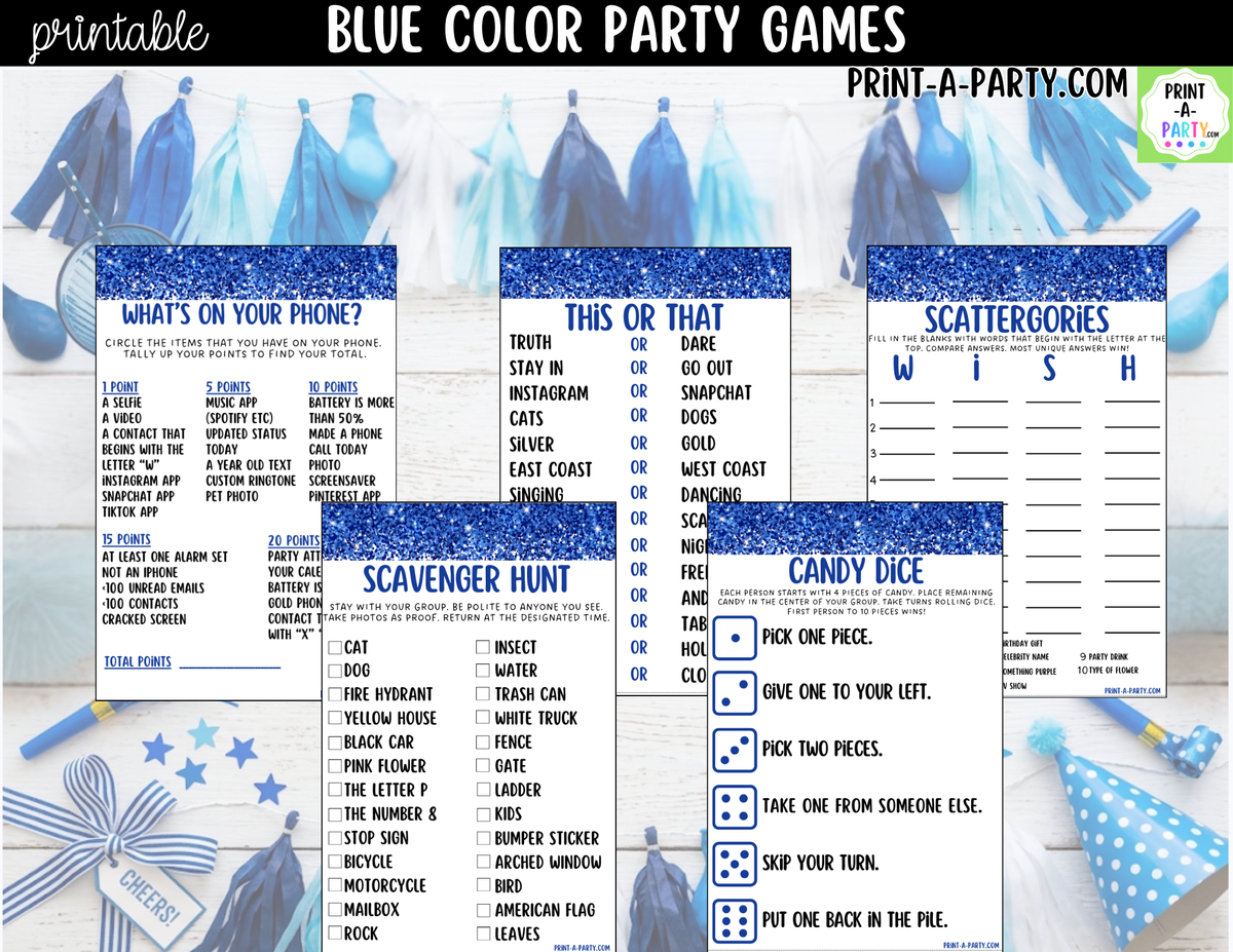 Blue Party Games Printable