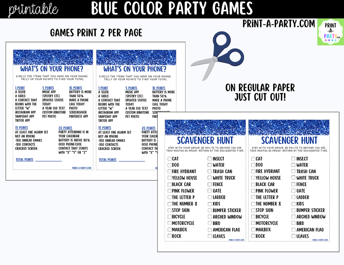 Blue Party Games Printable