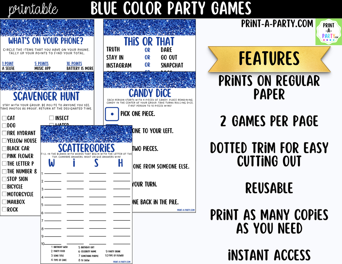 Blue Party Games Printable