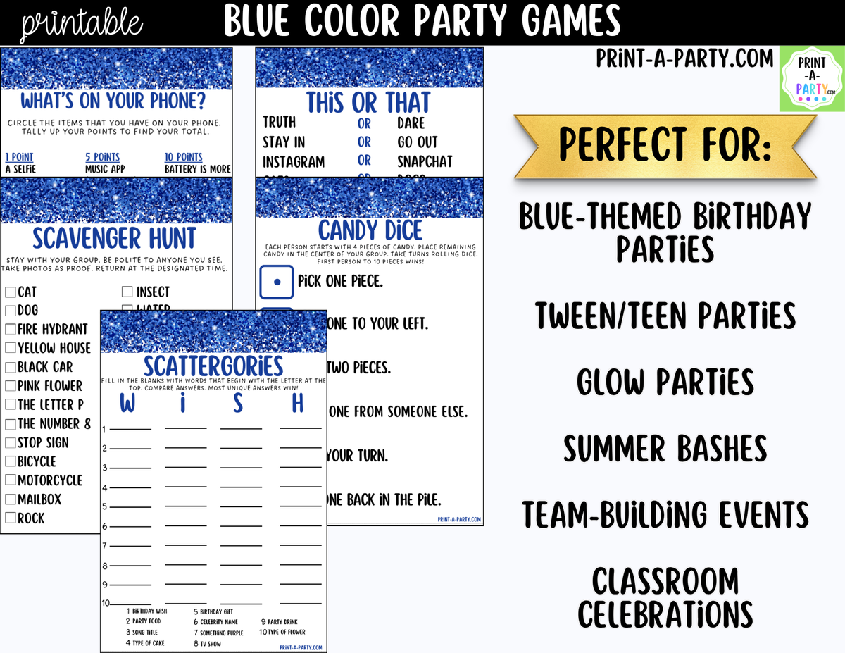 Blue Party Games Printable