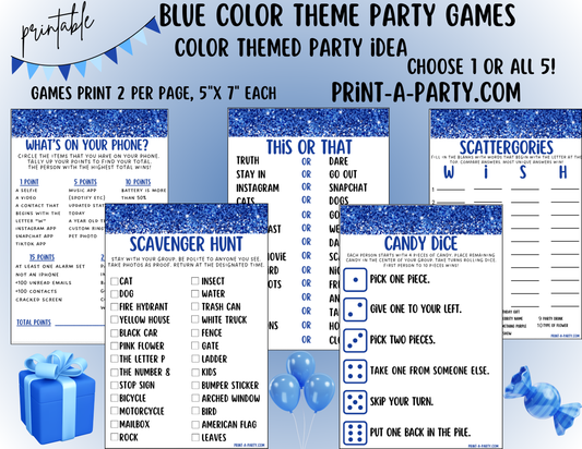 GAMES: COLOR PARTY BLUE THEME | Color Party | Blue Party Games | Blue Party Ideas | INSTANT DOWNLOAD