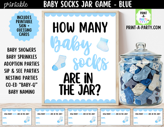Baby Socks Jar Guessing Game Printable Sign (8x10) & Guessing Cards for Baby Boy Events