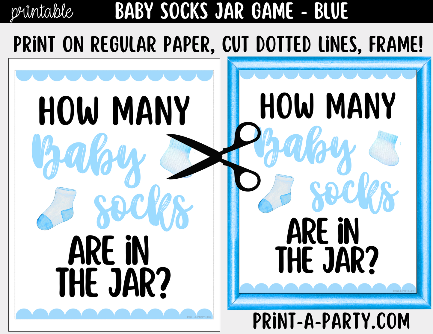Baby Socks Jar Guessing Game Printable Sign (8x10) & Guessing Cards for Baby Boy Events