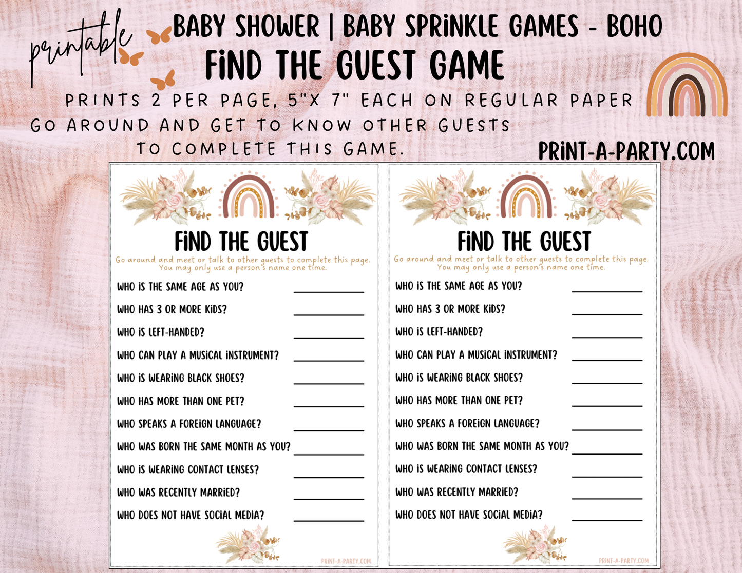 GAME BUNDLE for Baby Shower | Boho Baby Shower Theme | Bohemian Baby Shower Games | Boho Baby Shower Activities | INSTANT DOWNLOAD