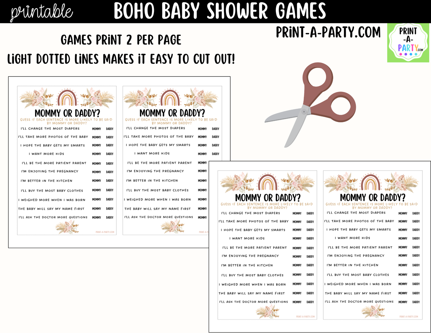 Boho Baby Shower Games Printable