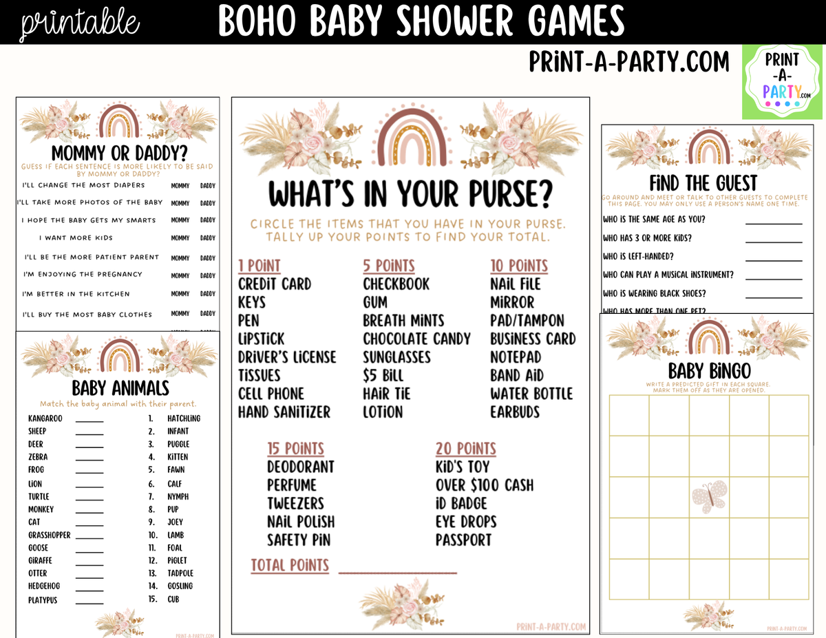 Boho Baby Shower Games Printable