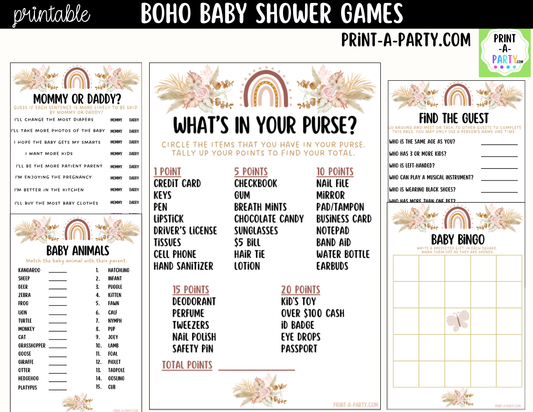 Boho Baby Shower Games Printable