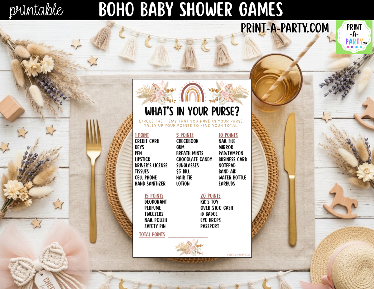 Boho Baby Shower Games Printable