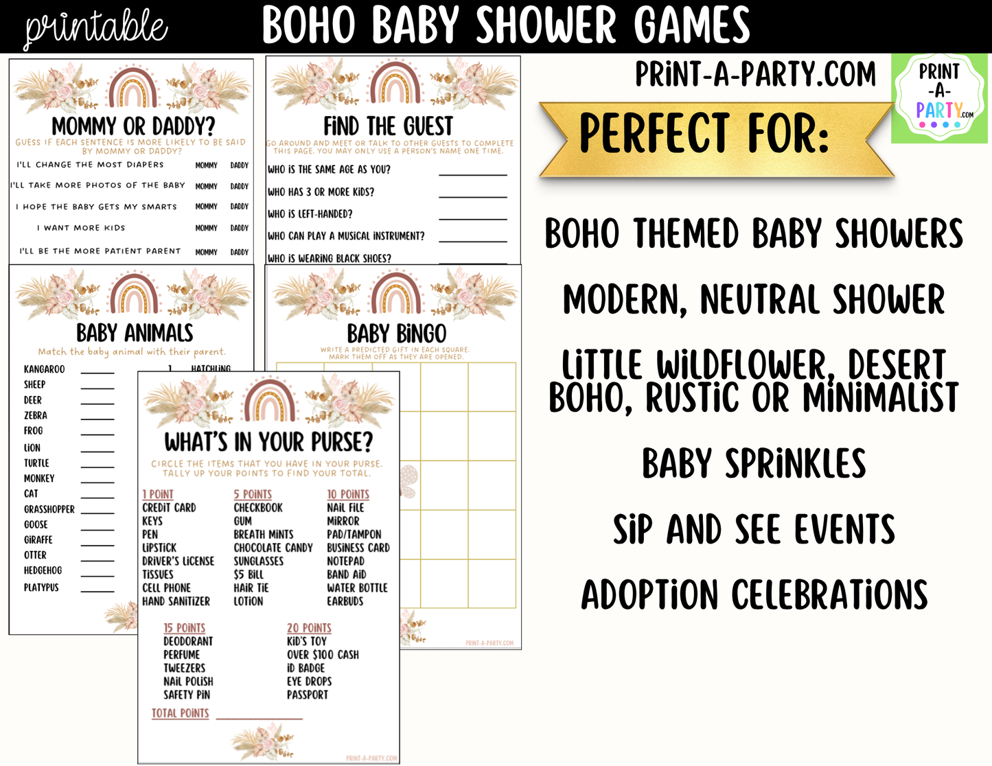 Boho Baby Shower Games Printable