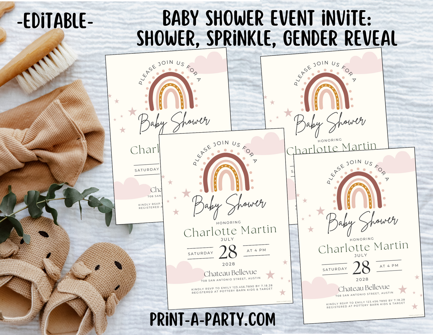 BABY SHOWER INVITE - EDITABLE PRINTABLE | Boho Theme | Boho Chic Baby Shower Invitation Customization