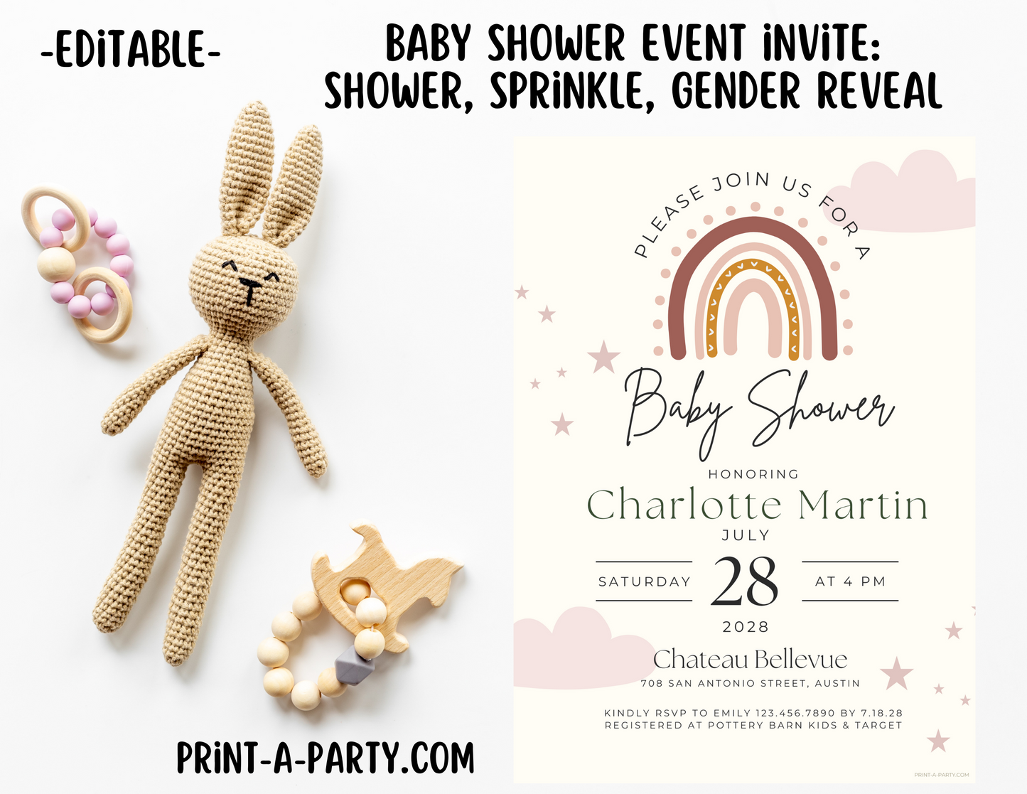 BABY SHOWER INVITE - EDITABLE PRINTABLE | Boho Theme | Boho Chic Baby Shower Invitation Customization